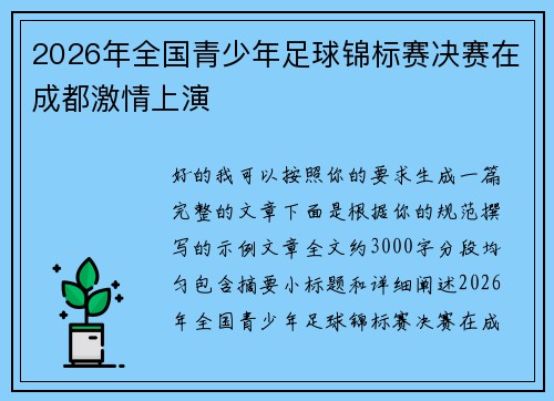 2026年全国青少年足球锦标赛决赛在成都激情上演